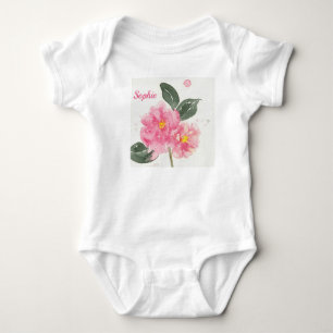 Personal White baby t-shirt with pink camellia Bodysuit