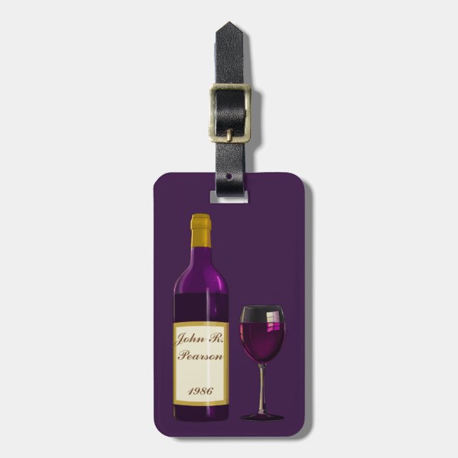 PERSONAL  WINE LABLE MONOGRAM TRAVEL NAME TAG (Front Vertical)
