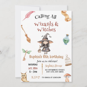 Personal Witches Hallowee Castle Wizardry Birthday Invitation