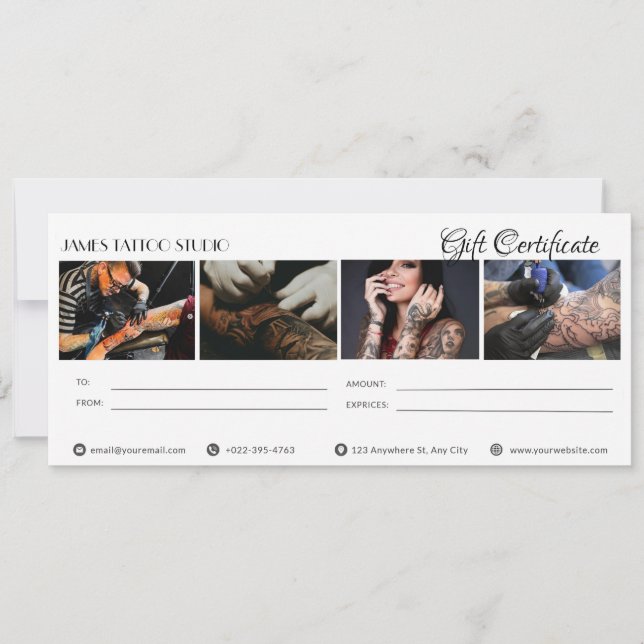 Personale Gift Certificate for Tattoo Studio Invitation (Front)