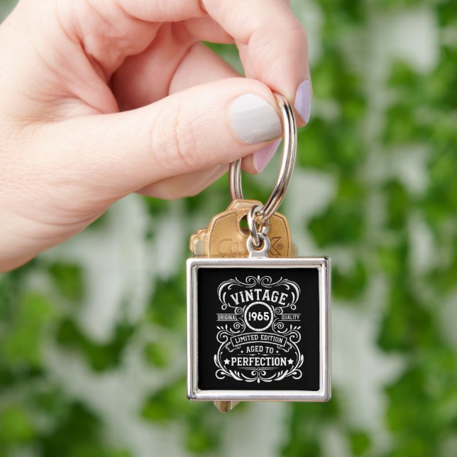 Personaliazed sixty vintage 60th birthday party key ring (Hand)