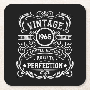 Personaliazed sixty vintage 60th birthday party square paper coaster