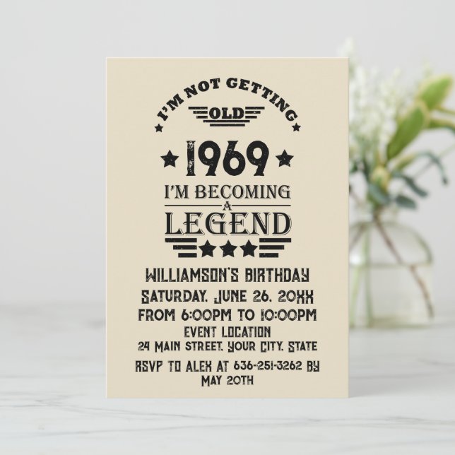 Personaliazed vintage 50th birthday party invitation (Standing Front)