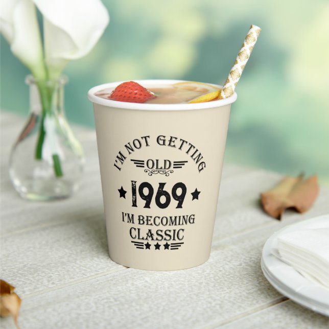 Personaliazed vintage 50th birthday party paper cups (Insitu)