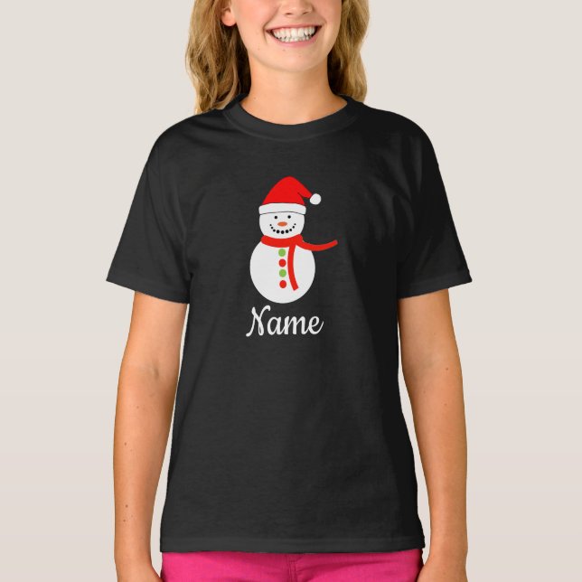 Personalied Name Snowman Christmas T-Shirt (Front)