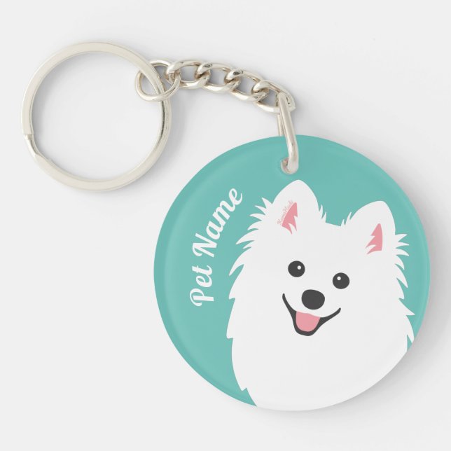 Personalisable Curious Japanese Spitz Dog Key Ring (Front)