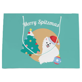 Personalisable - Cute Japanese Spitz Dog Christmas Large Gift Bag