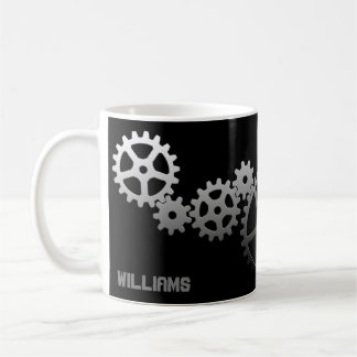 Personalisable mug with gear pattern