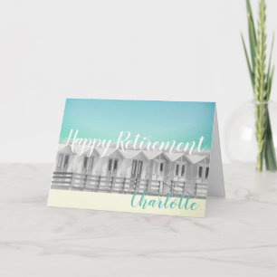 Personalisable retirement beach hut seaside card