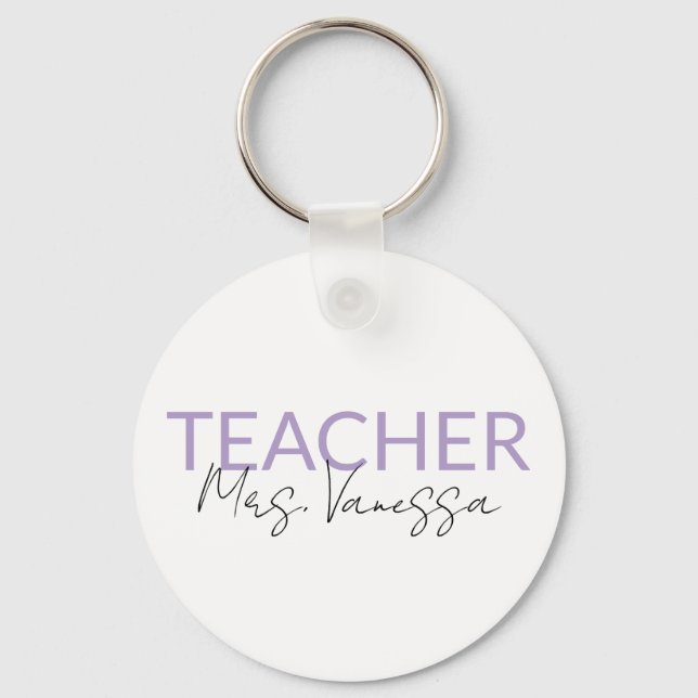 Personalisation Teacher Name keychain, Retro Teach Key Ring (Front)