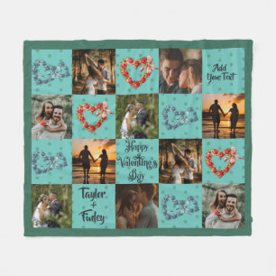 Personalise 10 Photos Happy Valentine's Day Teal Fleece Blanket
