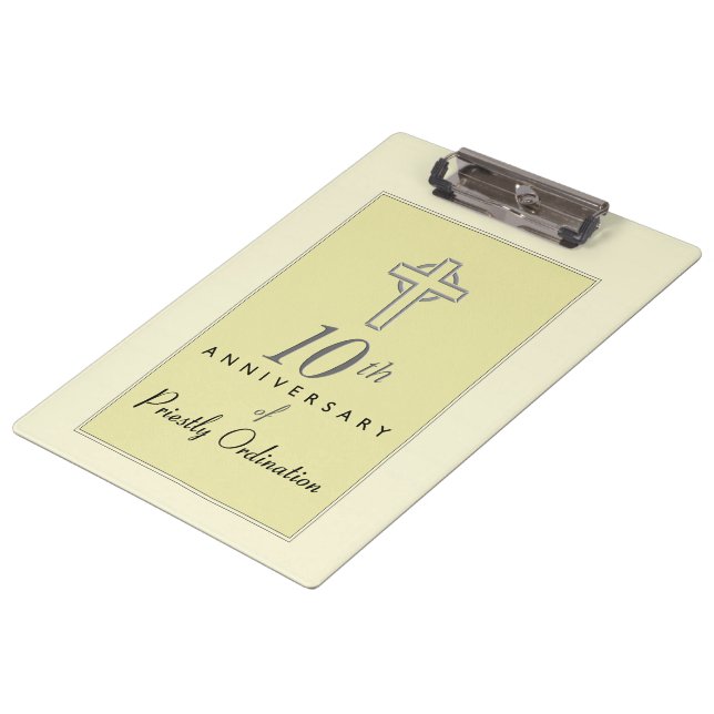 Personalise, 10th Anniversary of Priest Embossed Clipboard (Angled)