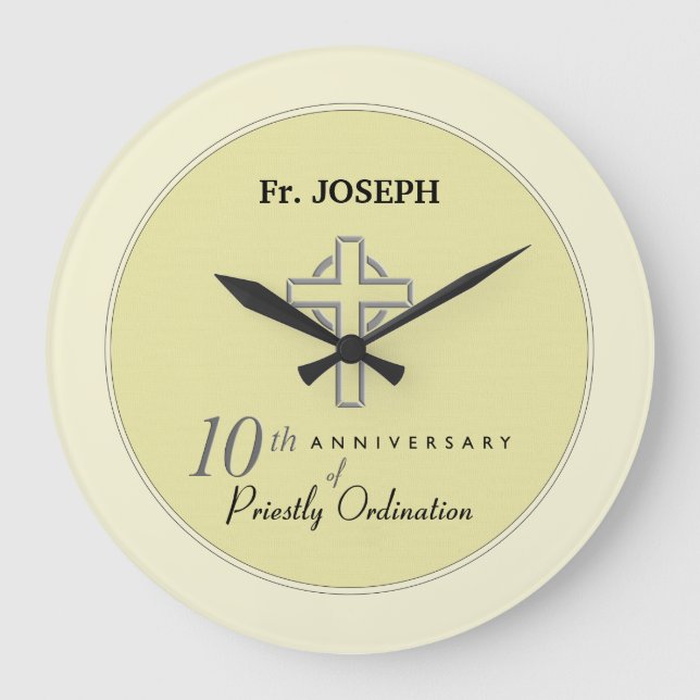 Personalise, 10th Anniversary of Priest Embossed Large Clock (Front)
