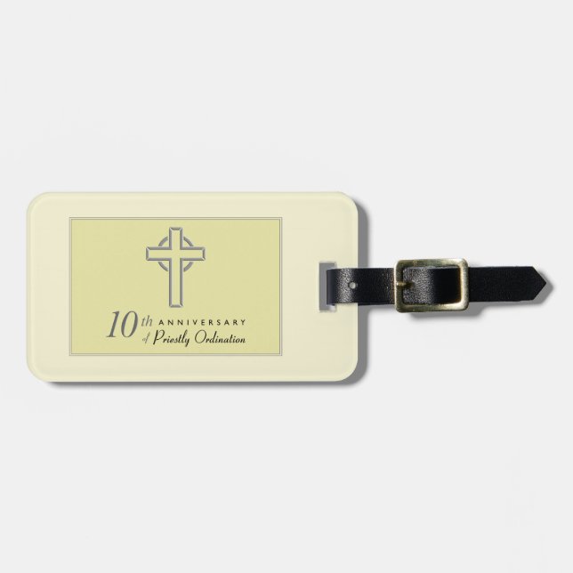 Personalise, 10th Anniversary of Priest Embossed Luggage Tag (Front Horizontal)