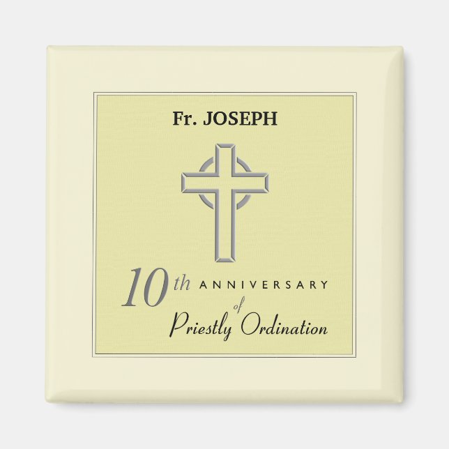 Personalise, 10th Anniversary of Priest Embossed Magnet (Front)