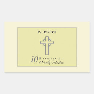 Personalise, 10th Anniversary of Priest Embossed Rectangular Sticker