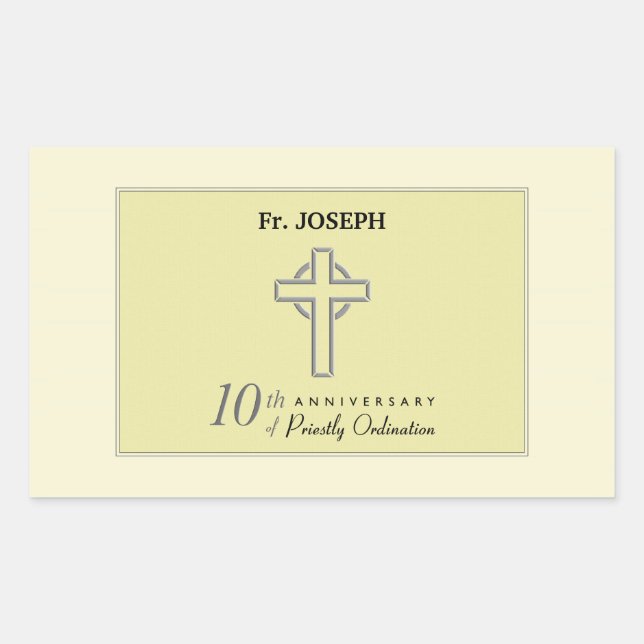 Personalise, 10th Anniversary of Priest Embossed Rectangular Sticker (Front)