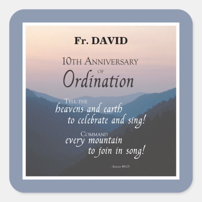 Personalise 10th Anniversary Ordination Congrats Square Sticker (Front)