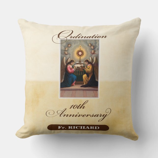 Personalise, 10th Ordination Anniversary Angels Cushion (Front)