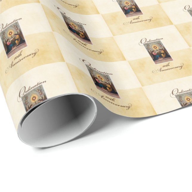 Personalise, 10th Ordination Anniversary Angels Wrapping Paper (Roll Corner)