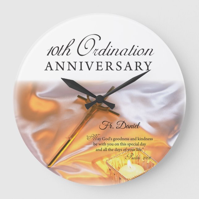 Personalise, 10th Ordination Anniversary, Cross Large Clock (Front)