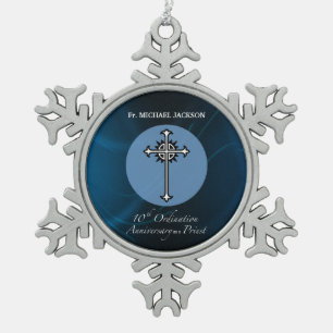 Personalise, 10th Ordination Anniversary of Priest Snowflake Pewter Christmas Ornament