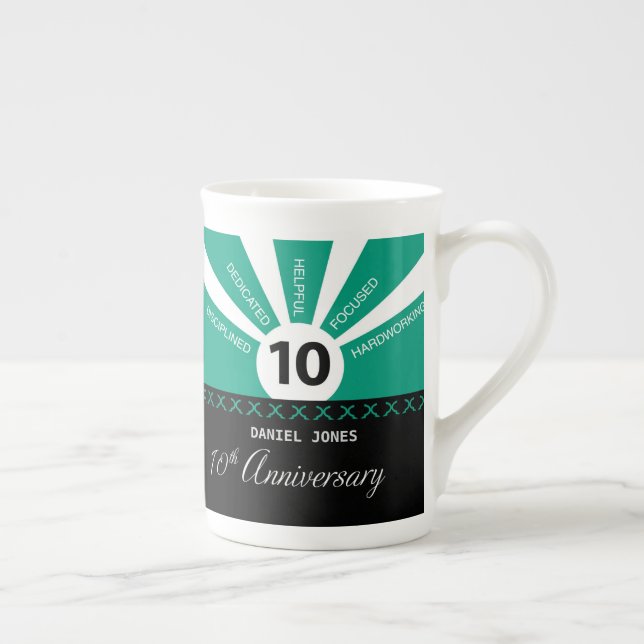 Personalise, 10th Year Employee Anniversary Bone China Mug (Right)