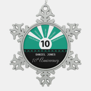 Personalise, 10th Year Employee Anniversary Snowflake Pewter Christmas Ornament