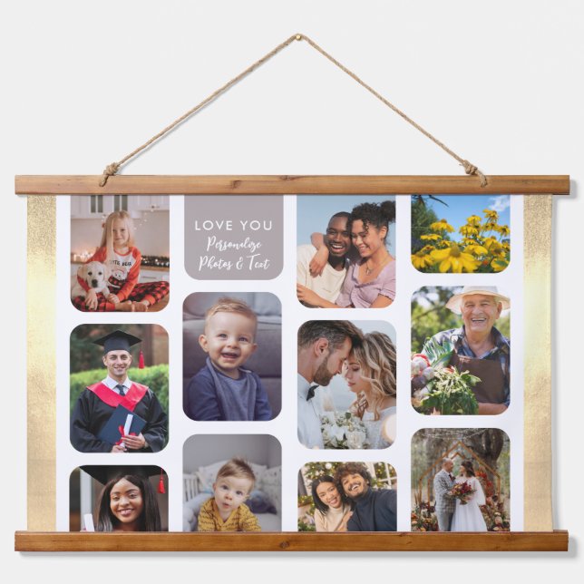 Personalise 11 Photos Modern Chic Elegant Love You Hanging Tapestry (Front)