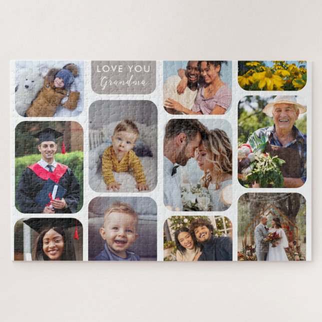 Personalise 11 Photos Modern Chic Love You Grandma Jigsaw Puzzle (Horizontal)