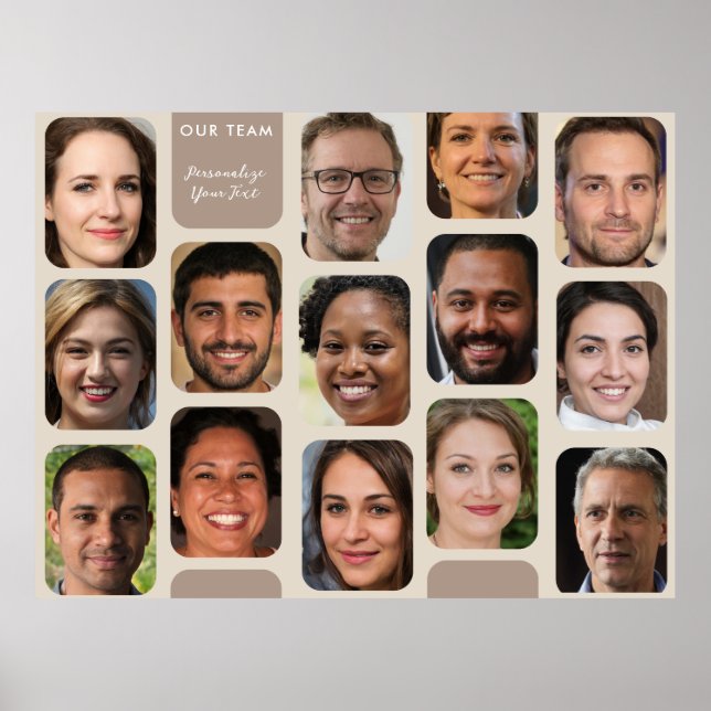 Personalise 14 Photos Classy Taupe Modern Our Team Poster (Front)