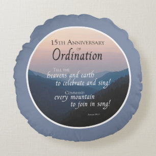 Personalise 15th Anniversary Ordination Congrats Round Cushion