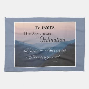 Personalise 15th Anniversary Ordination Congrats Tea Towel