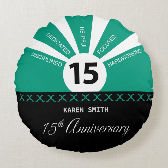 Personalise, 15th Yr Employee Business Anniversary Round Cushion (Front)
