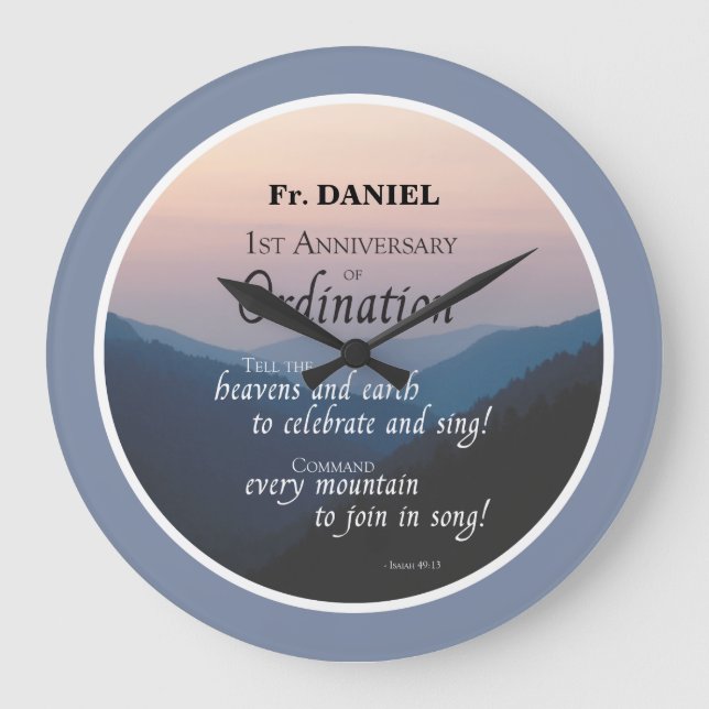 Personalise 1st Anniversary of Ordination Congrats Large Clock (Front)