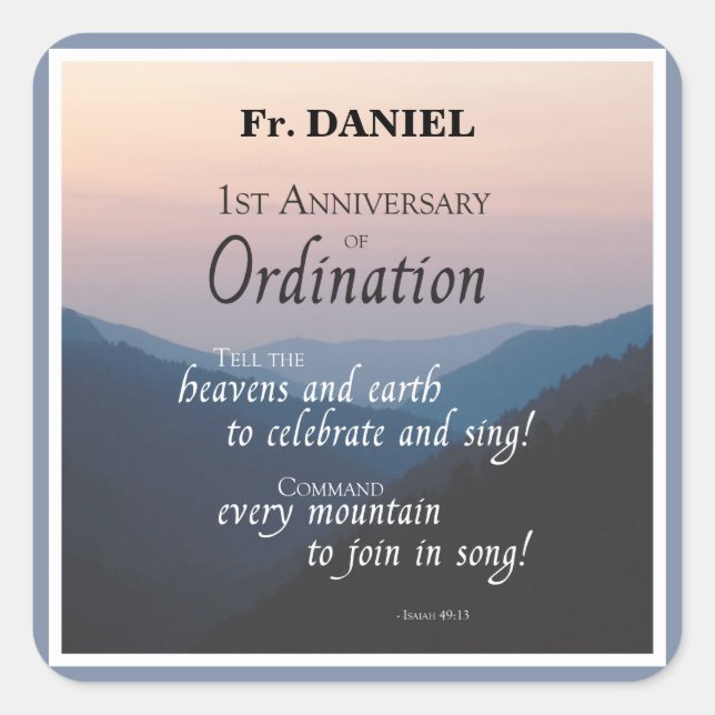 Personalise 1st Anniversary of Ordination Congrats Square Sticker (Front)