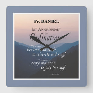 Personalise 1st Anniversary of Ordination Congrats Square Wall Clock
