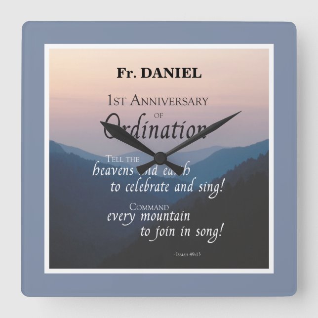 Personalise 1st Anniversary of Ordination Congrats Square Wall Clock (Front)