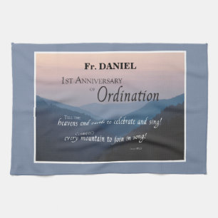 Personalise 1st Anniversary of Ordination Congrats Tea Towel