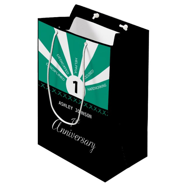 Personalise, 1st Year Employee Anniversary Medium Gift Bag (Front Angled)