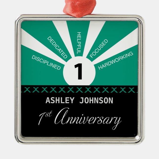 Personalise, 1st Year Employee Anniversary Metal Tree Decoration (Front)