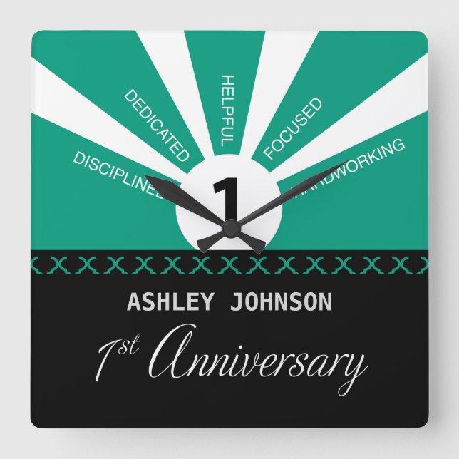 Personalise, 1st Year Employee Anniversary Square Wall Clock (Front)