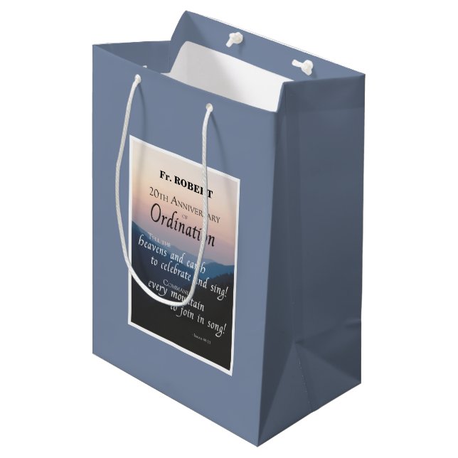 Personalise 20th Anniversary Ordination Congrats Medium Gift Bag (Front Angled)