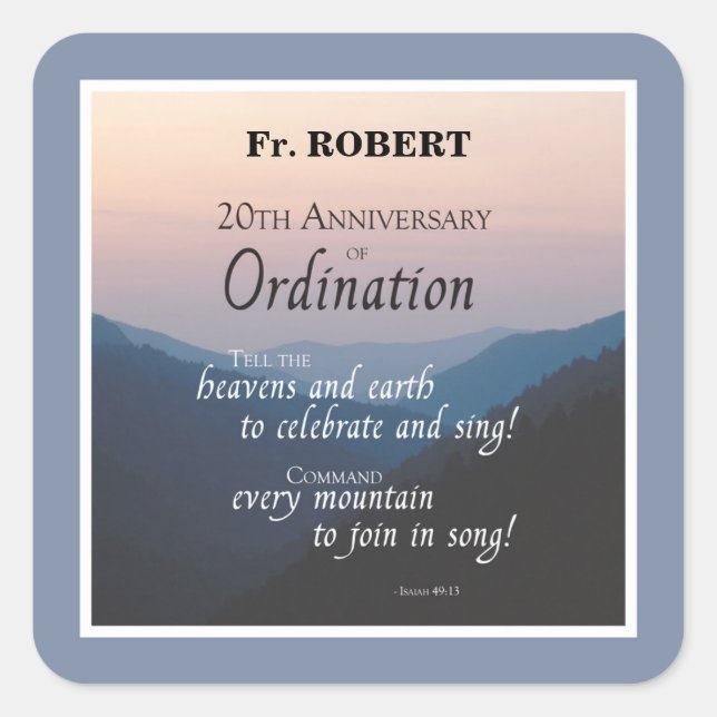 Personalise 20th Anniversary Ordination Congrats Square Sticker (Front)