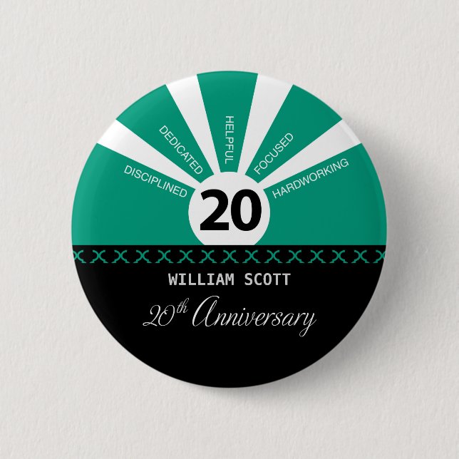 Personalise, 20th Yr Business Employee Anniversary 6 Cm Round Badge (Front)