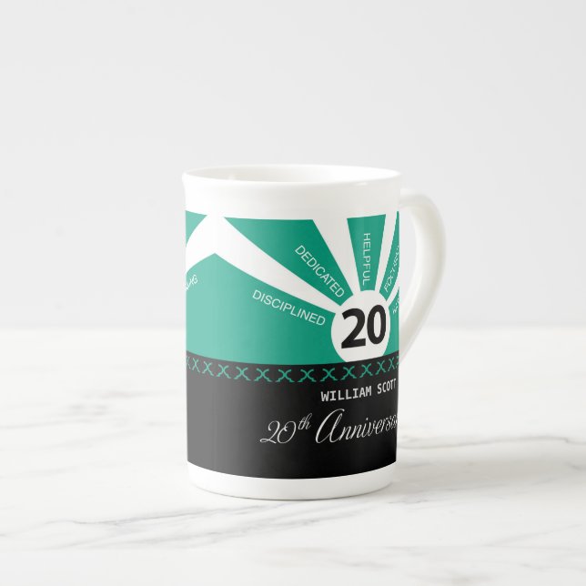 Personalise, 20th Yr Business Employee Anniversary Bone China Mug (Front Right)