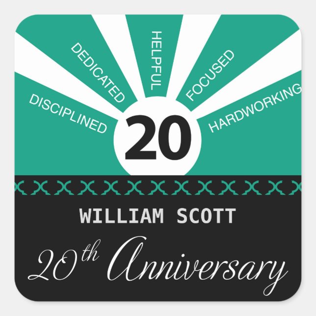 Personalise, 20th Yr Business Employee Anniversary Square Sticker (Front)