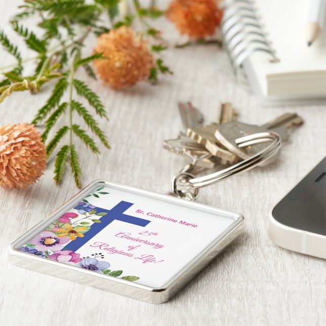 Personalise, 25th Anniversary Nun Religious Life Key Ring (Side)