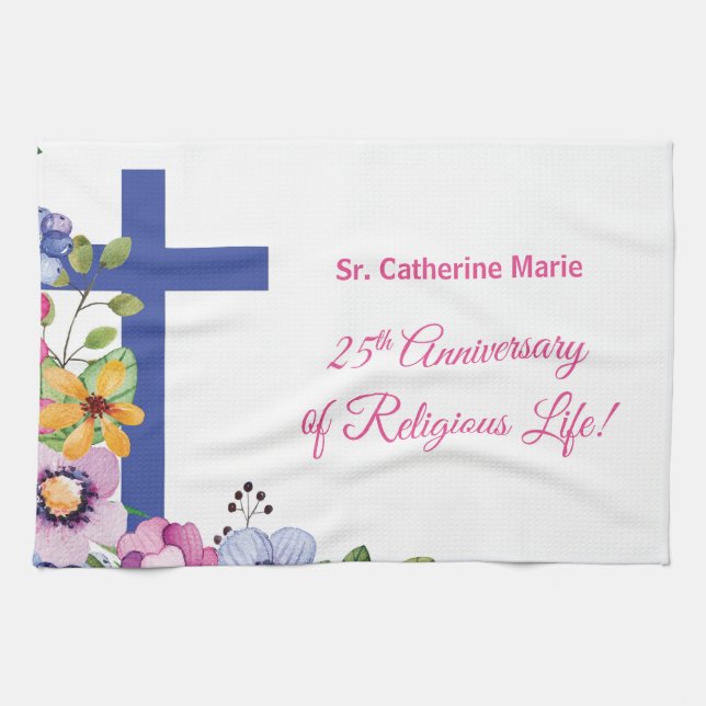 Personalise, 25th Anniversary Nun Religious Life Tea Towel (Horizontal)