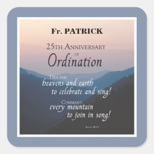 Personalise 25th Anniversary Ordination Congrats Square Sticker